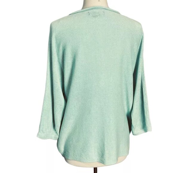 Tahari Linen Blend Sweater M Green Raglan Dolman Sleeve Boxy Summer Light - Picture 4 of 6